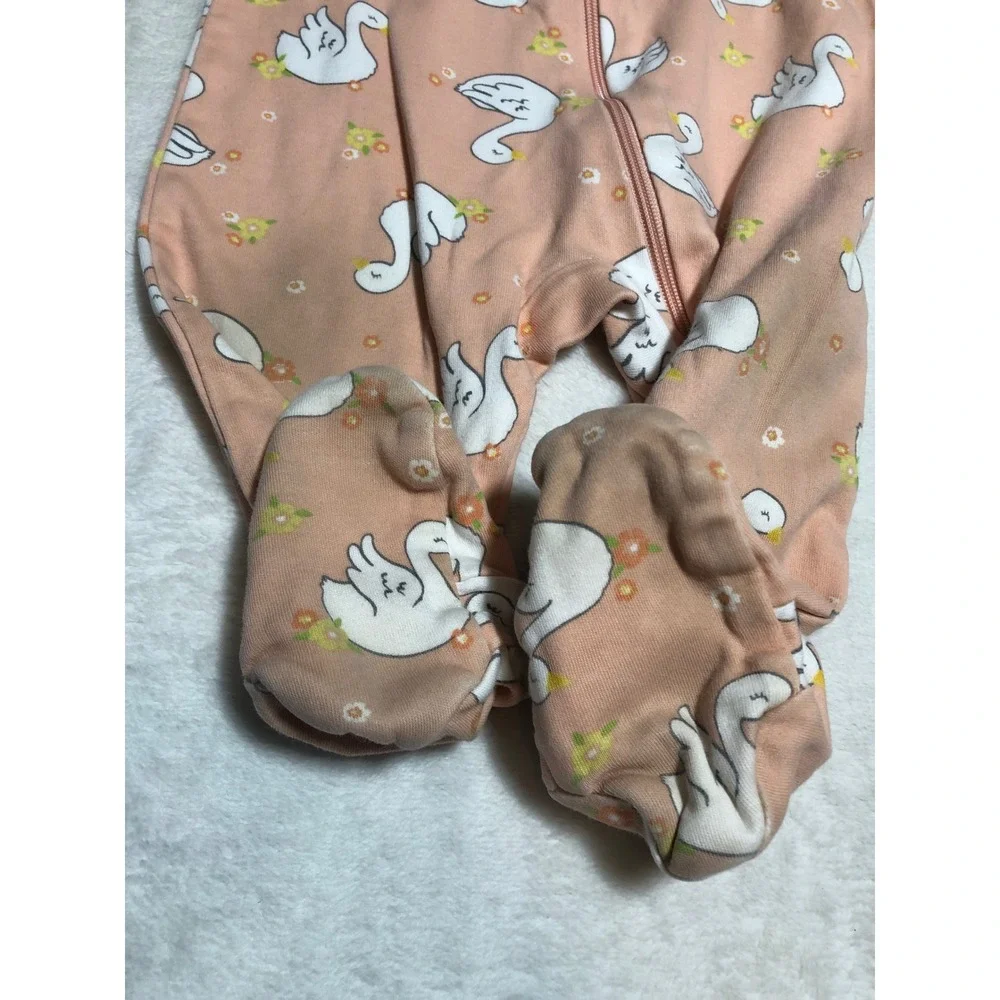 5/$25 Wonder Nation Footed Sleeper Baby Girl 6-9M Peach Swan Floral Ruffle Zip